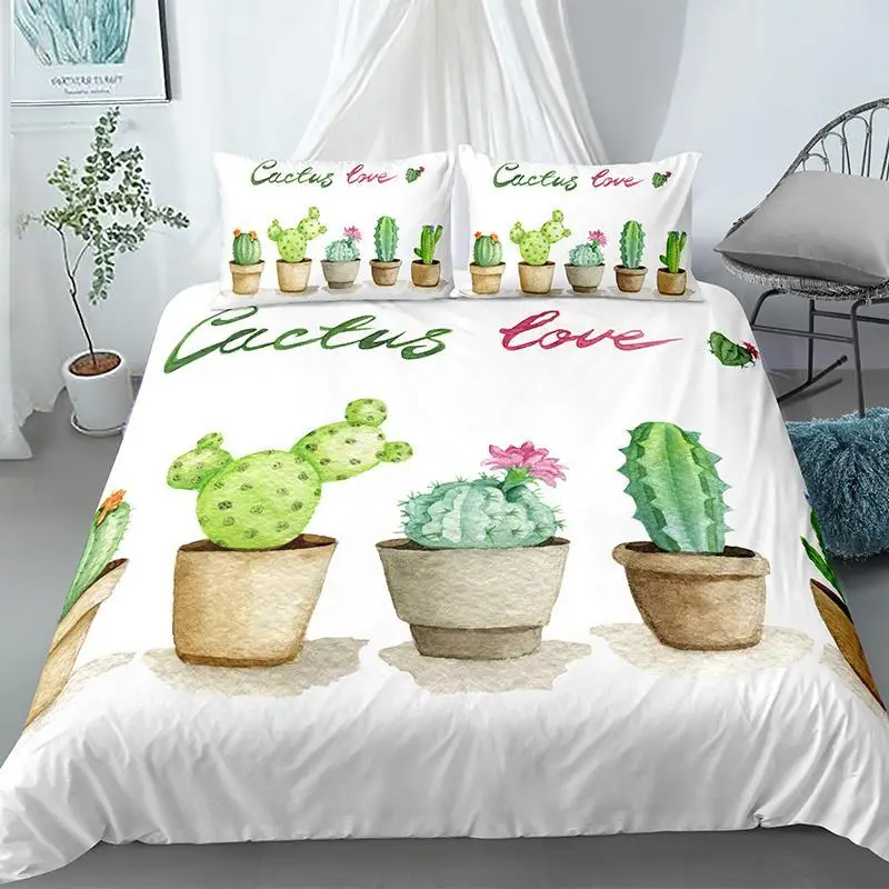 

Cactus Duvet Cover Set Exotic Plant Prickly Pear Succulents Bedding Set Polyester Quilt Cover Kids Teens I Love Cactus King Size