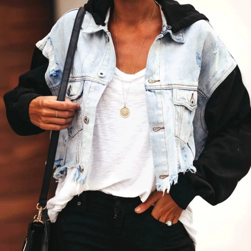 Women Washed Blue Black Short Jean Coats 2023 Vintage Patchwork Denim Jackets Hooded High Street Casual Jacket Female Overcoat
Women Washed Blue Black Short Jean Coats 2023 Vintage Patchwork Denim Jackets Hooded High Street Casual Jacket Female Overcoat