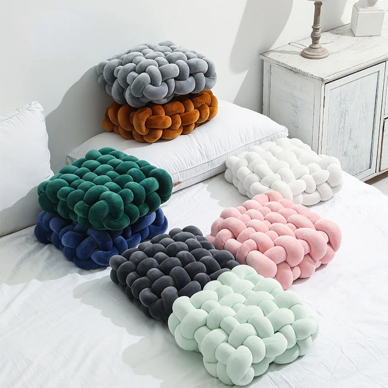 

Living room soft plush knot cushion sofa pillow solid color square hand-woven cushion cushion cushion pillow backrest pillow