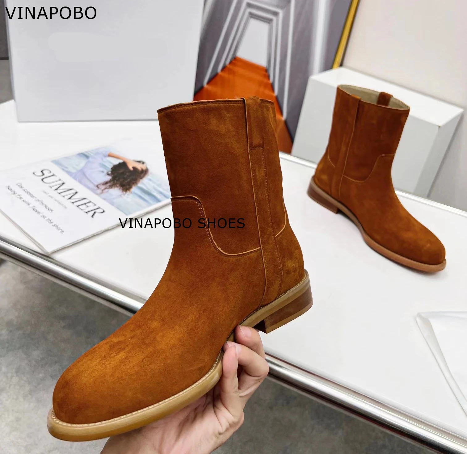 Cow Suede Ankle Boots Women Round Toe Slip-on wedge Short Boots Female Autumn heightening Flat Shoes Women Cowboy Boots Woman
Cow Suede Ankle Boots Women Round Toe Slip-on wedge Short Boots Female Autumn heightening Flat Shoes Women Cowboy Boots Woman