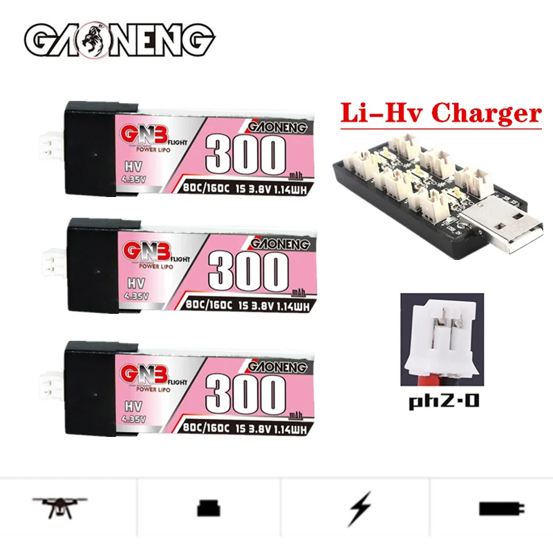 Upgraded GNB 1S 3.8V 300mAh HV 80C LiPo Battery Charger Set Plastic Head PH2.0 FPV 75mm Drone Mini Model UAV 3.8V Battery
Upgraded GNB 1S 3.8V 300mAh HV 80C LiPo Battery Charger Set Plastic Head PH2.0 FPV 75mm Drone Mini Model UAV 3.8V Battery