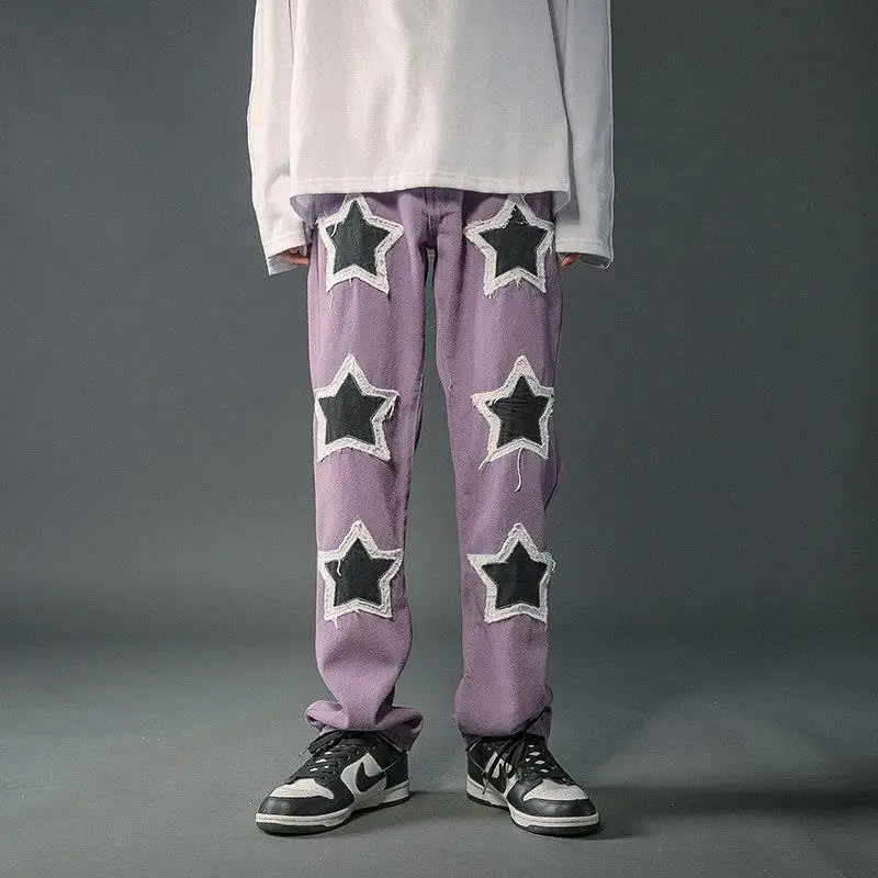 High Street American Pants Pentagram Patch Design Retro Jeans Loose Straight Washed Casual Trousers Tide
High Street American Pants Pentagram Patch Design Retro Jeans Loose Straight Washed Casual Trousers Tide