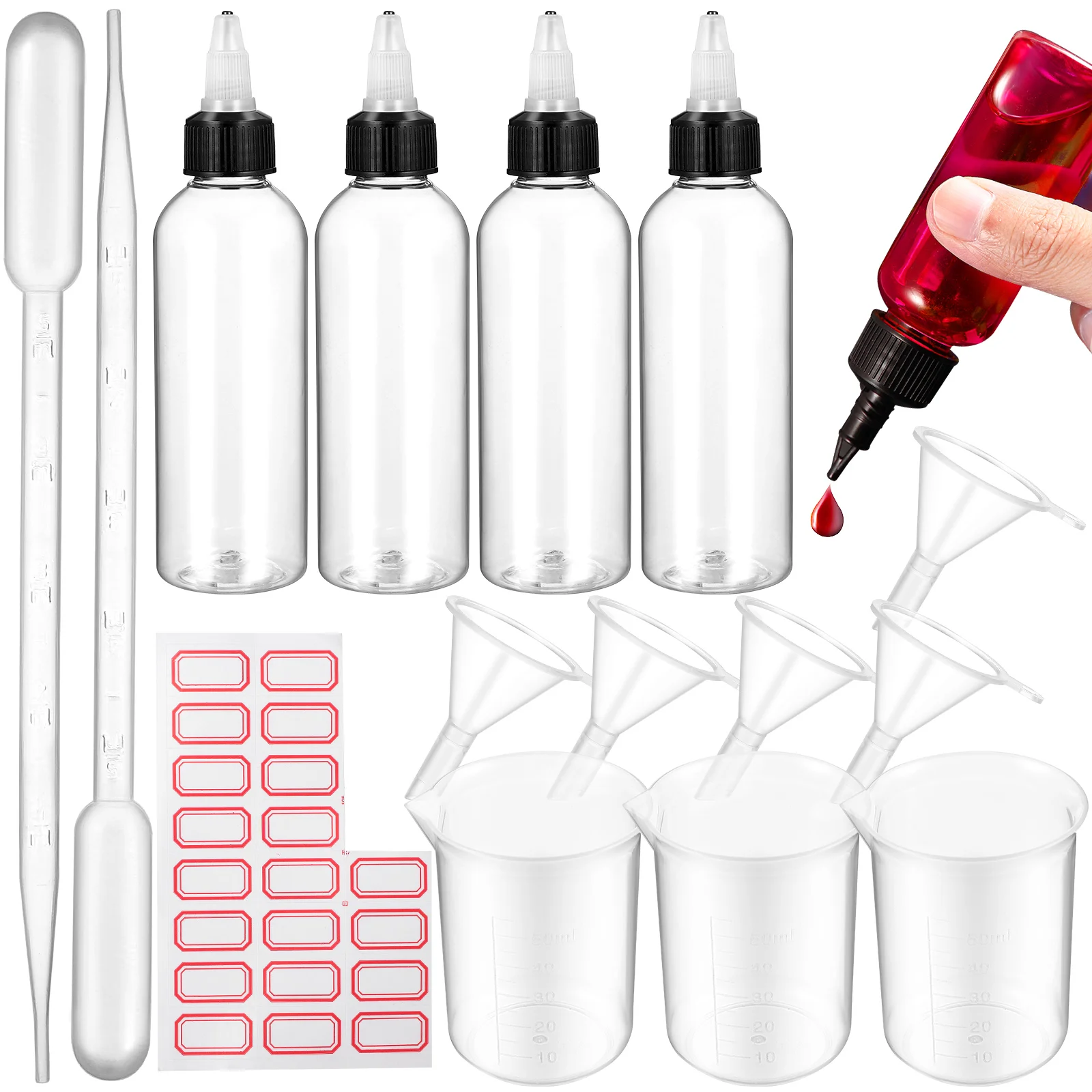 1 Set Sample Bottles Pipettes Droppers Funnels Measuring Cups with Labels Storage Containers for Test Chemistry Research
1 Set Sample Bottles Pipettes Droppers Funnels Measuring Cups with Labels Storage Containers for Test Chemistry Research