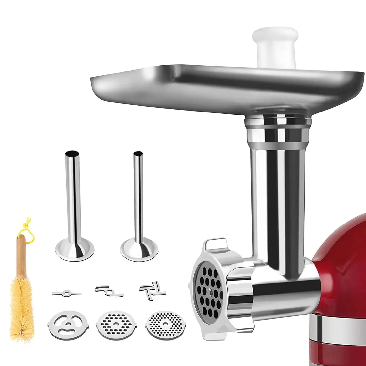 Metal Food Grinder Attachment for KitchenAid Stand Mixers, Meat Grinder Attachments Included 2 Sausage Stuffer Tubes, 4 Grinding
Metal Food Grinder Attachment for KitchenAid Stand Mixers, Meat Grinder Attachments Included 2 Sausage Stuffer Tubes, 4 Grinding