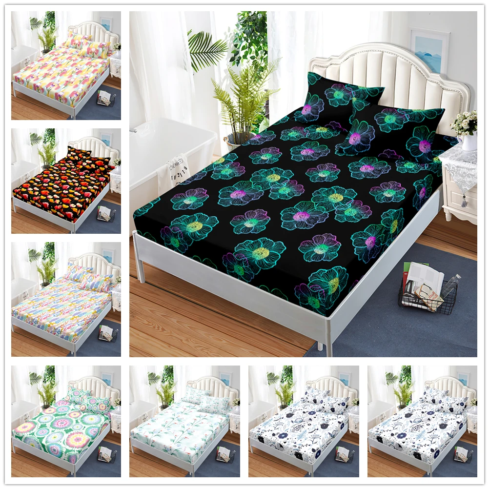 

Girls Floral Fitted Sheet Chic Blossom Flowers Pattern Bedding Set for Kids Women Teens Bedroom Decor Botanical Bed Cover