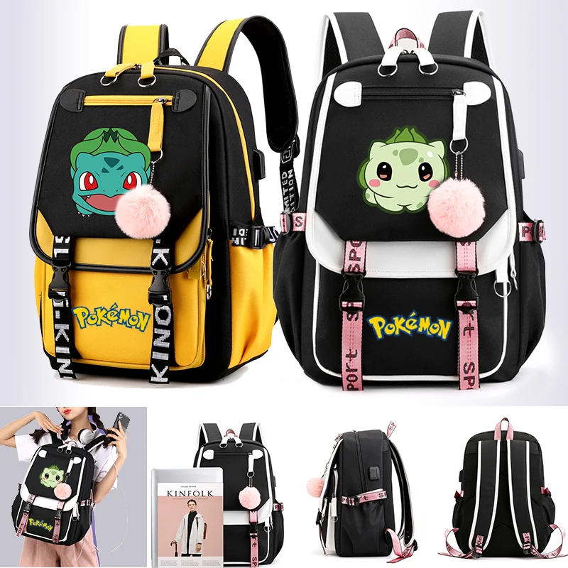 

Рюкзак с аниме покемоном для девочек-подростков, карманы, милый школьный ранец Чармандера для женщин, ранцы для школы