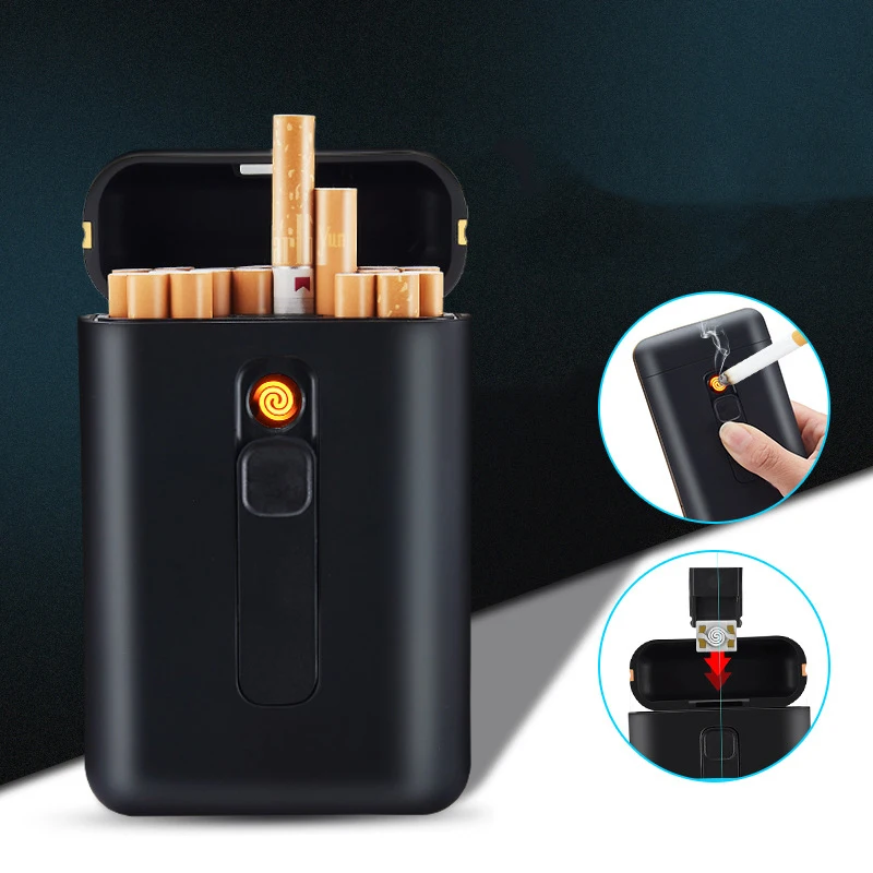 

Brand Plastic Fine Smoke Coarse Smoke 20 Cigarette Case USB Rechargeable Ultra-thin Lighter Replaceable Tungsten Wire