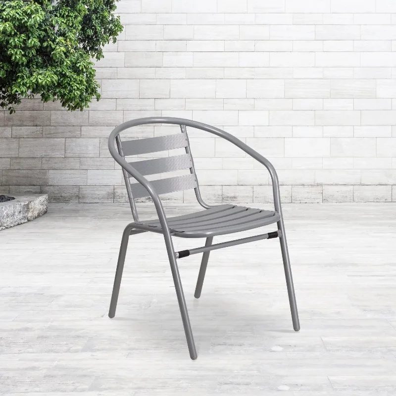 

Flash Furniture Silver Metal Restaurant Stack Chair with Aluminum Slats Garden Chair