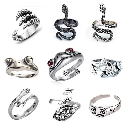 

Кольцо с креативным дизайном, модное Открытое кольцо в стиле ретро, черное кольцо для пар, мужское и женское кольцо со змеей, кольцо из нержа...