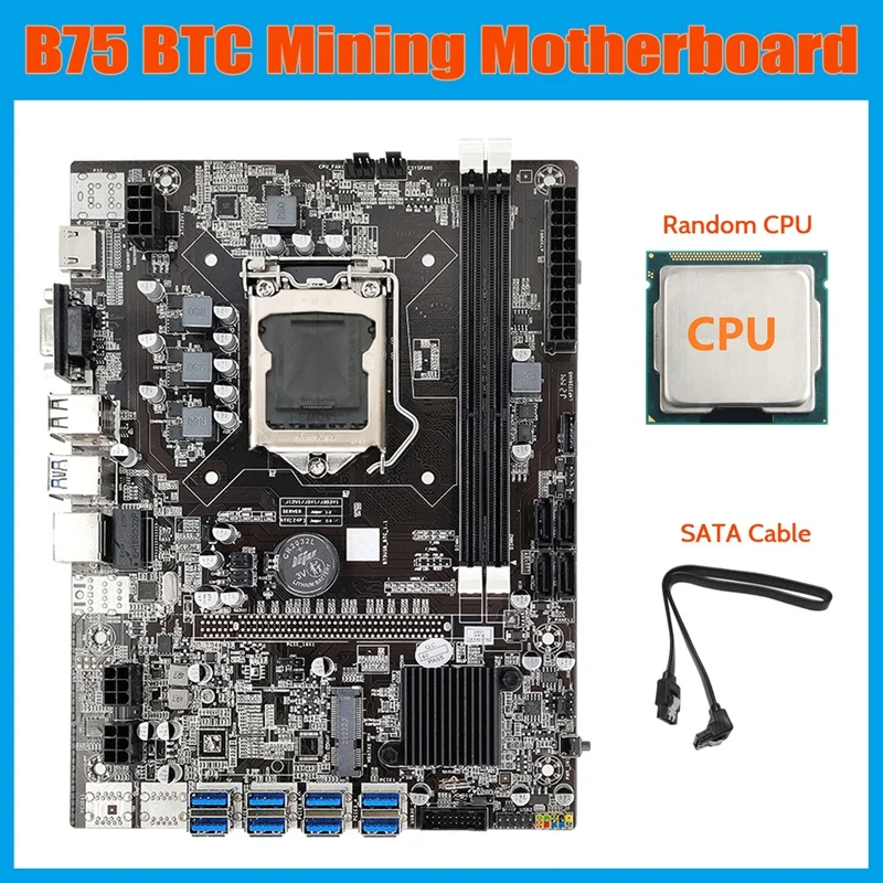 

B75 ETH Mining Motherboard 8XPCIE USB Adapter+Random CPU+SATA Cable LGA1155 MSATA DDR3 B75 USB BTC Miner Motherboard