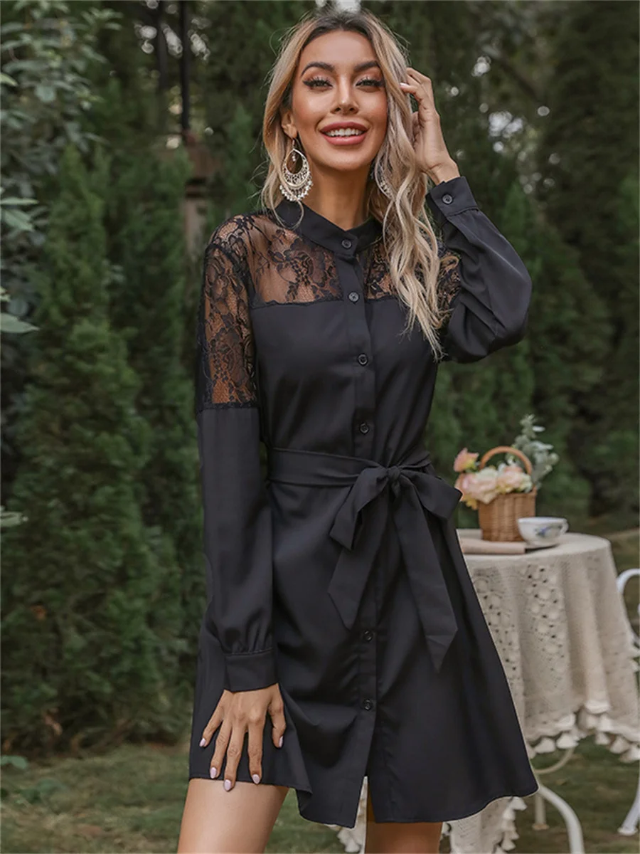 Женское платье с длинным рукавом и отложным воротником, демисезонное
Женское платье с длинным рукавом и отложным воротником, демисезонное