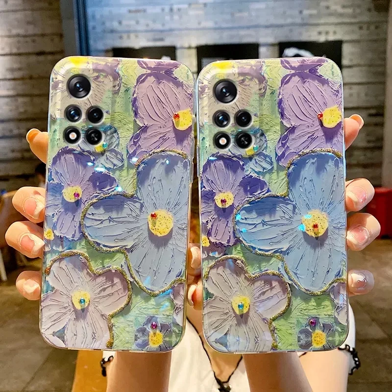 

Gorgeous 3D Glitter Flower Silicone Phone Case For Xiaomi Redmi Note 11 11S 10 10S 10C 9A 12Lite POCO C40 Blu-ray Soft TPU Cover