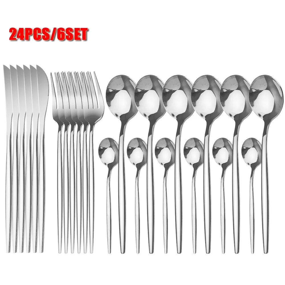 24Pcs/6Set Cutlery Set Tableware Sets Of Dishes Knifes Spoons Forks Set Stainless Steel Cutlery Dinnerware Spoon Set
24Pcs/6Set Cutlery Set Tableware Sets Of Dishes Knifes Spoons Forks Set Stainless Steel Cutlery Dinnerware Spoon Set