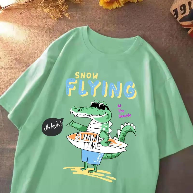 Summer 100% Cotton T Shirt Female Harajuku Loose Casual Kawaii Anime Surfing Crocodile Print Short Sleeved T-shirts Women Tops 
Summer 100% Cotton T Shirt Female Harajuku Loose Casual Kawaii Anime Surfing Crocodile Print Short Sleeved T-shirts Women Tops