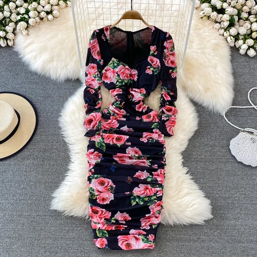 N GIRLS Temperament Square Collar Woman Dress Elastic Slim Maxi Dresses Feminine Fashion Floral Printed Long Sleeve Vestidos
N GIRLS Temperament Square Collar Woman Dress Elastic Slim Maxi Dresses Feminine Fashion Floral Printed Long Sleeve Vestidos