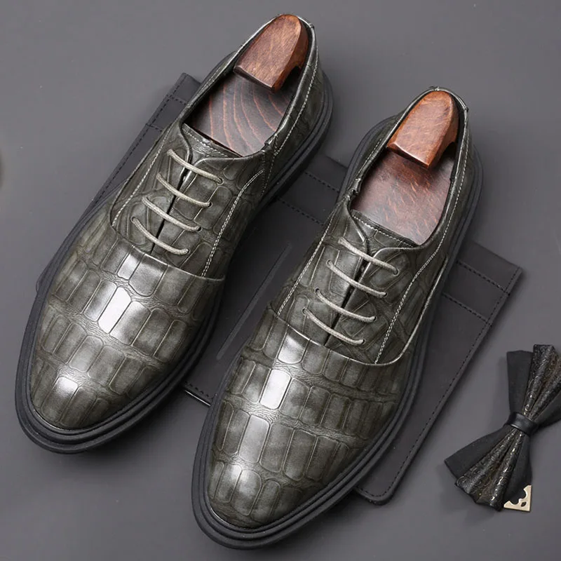 

Men's Leather Shoes Men's Retro Plaid Colorblock Casual Leather Shoes Embossed Stone Pattern 2022 Spring Platform Male's Shoes