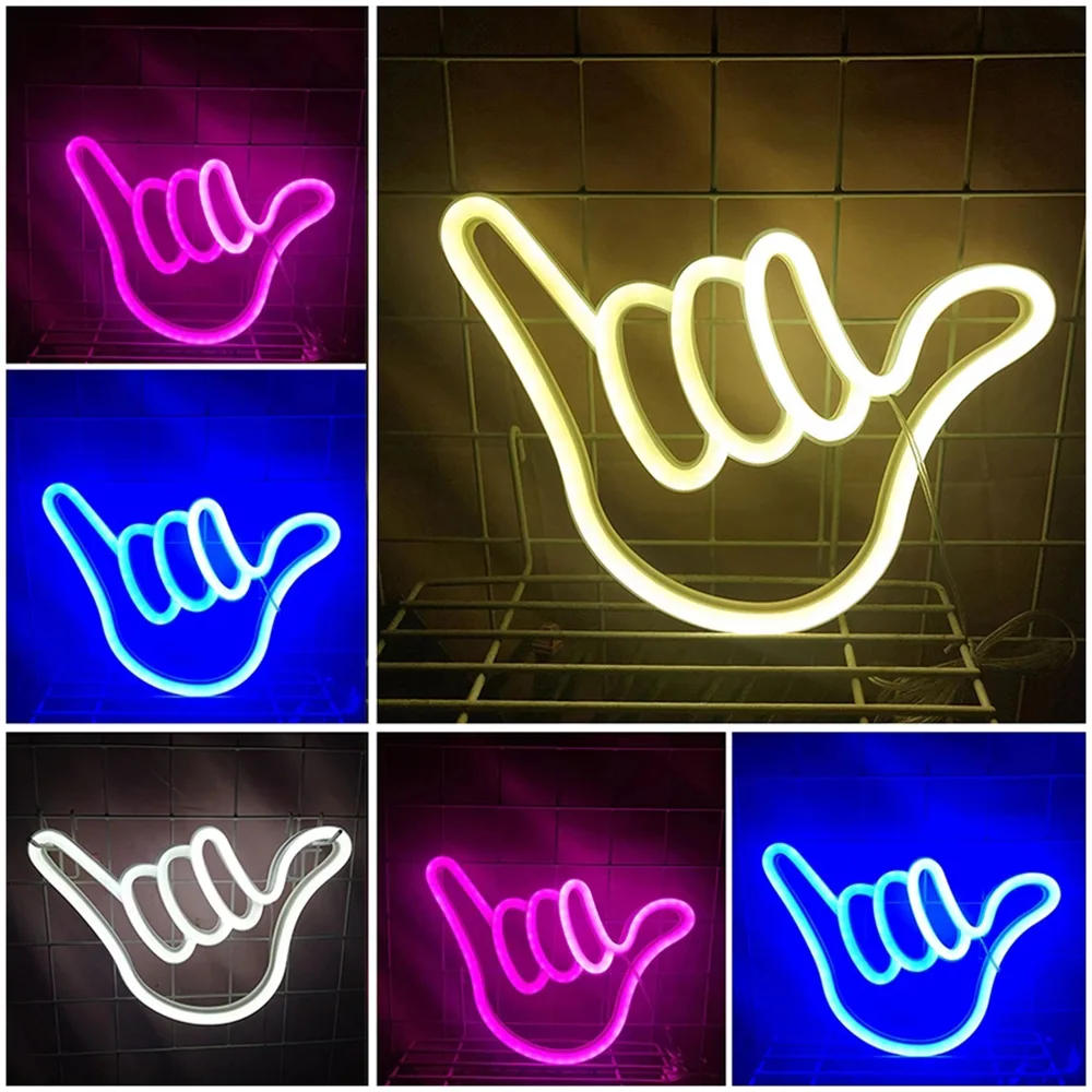 

LED Peace Gesture Neon Light Sign Hand Shape Symbol Logo Night Lamp Wall Art Bedroom Party Birthday Shop Decor USB + Battery Box