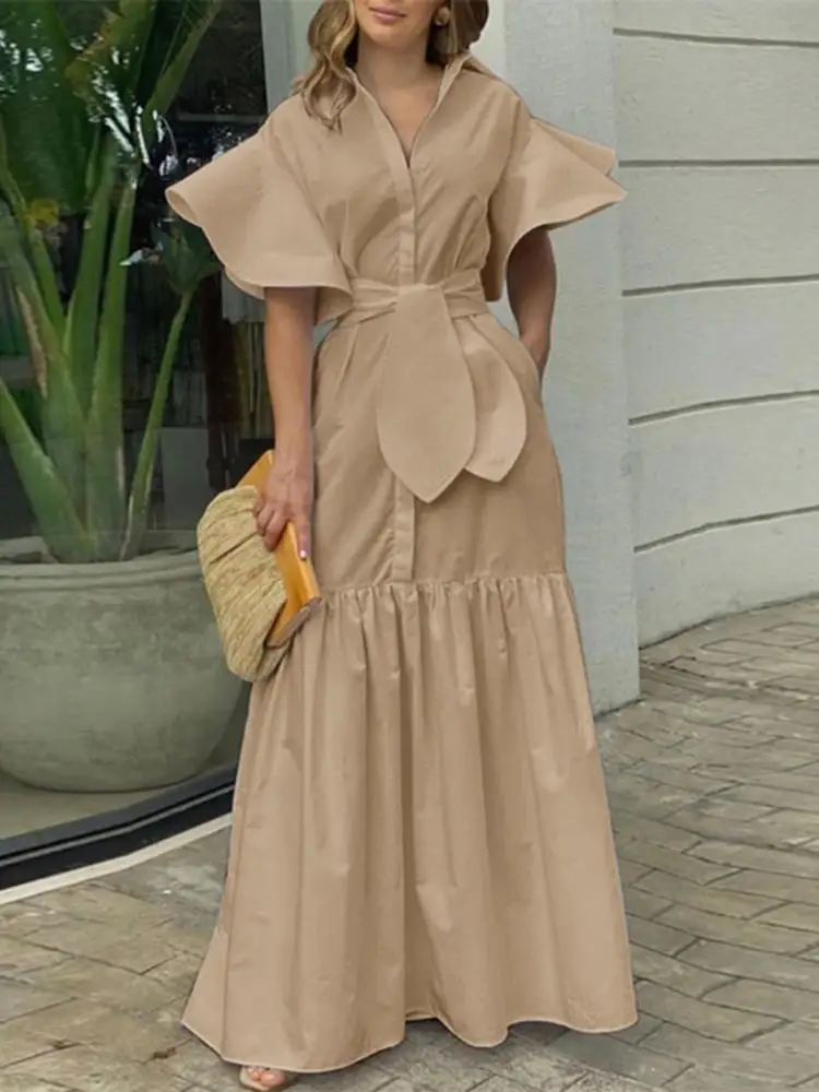 VONDA Vintage Solid Pleated Ruffled Tunic Vestidos Women Party Robe Lapel Collar Button Up Sundress Long Short Sleeve Maxi Dress
VONDA Vintage Solid Pleated Ruffled Tunic Vestidos Women Party Robe Lapel Collar Button Up Sundress Long Short Sleeve Maxi Dress