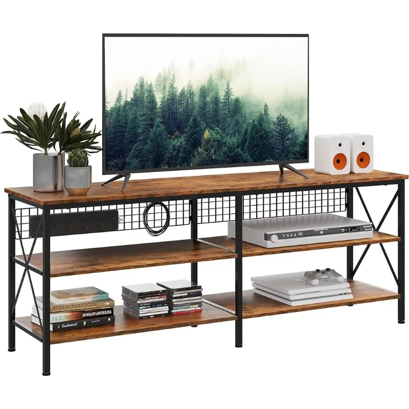 

TV Stand for 65 70 Inch TV, Entertainment Center with Cable Management, TV Console with Storage Shelves, Steel Frame, Wood Board