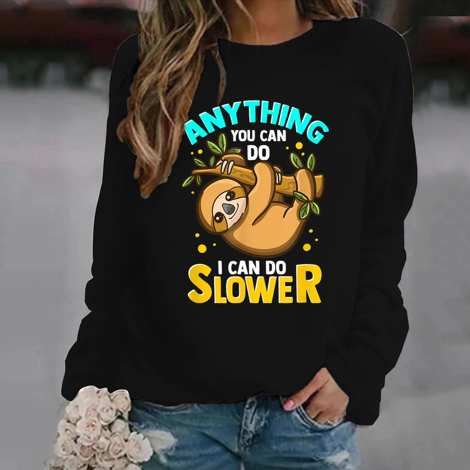 

Sportwear Anything Slower Print Hoodies Punk Pullover Funny Sweatshirt Teenager Hoodies Kpop Clothes Tops Sloth Cartoon Top