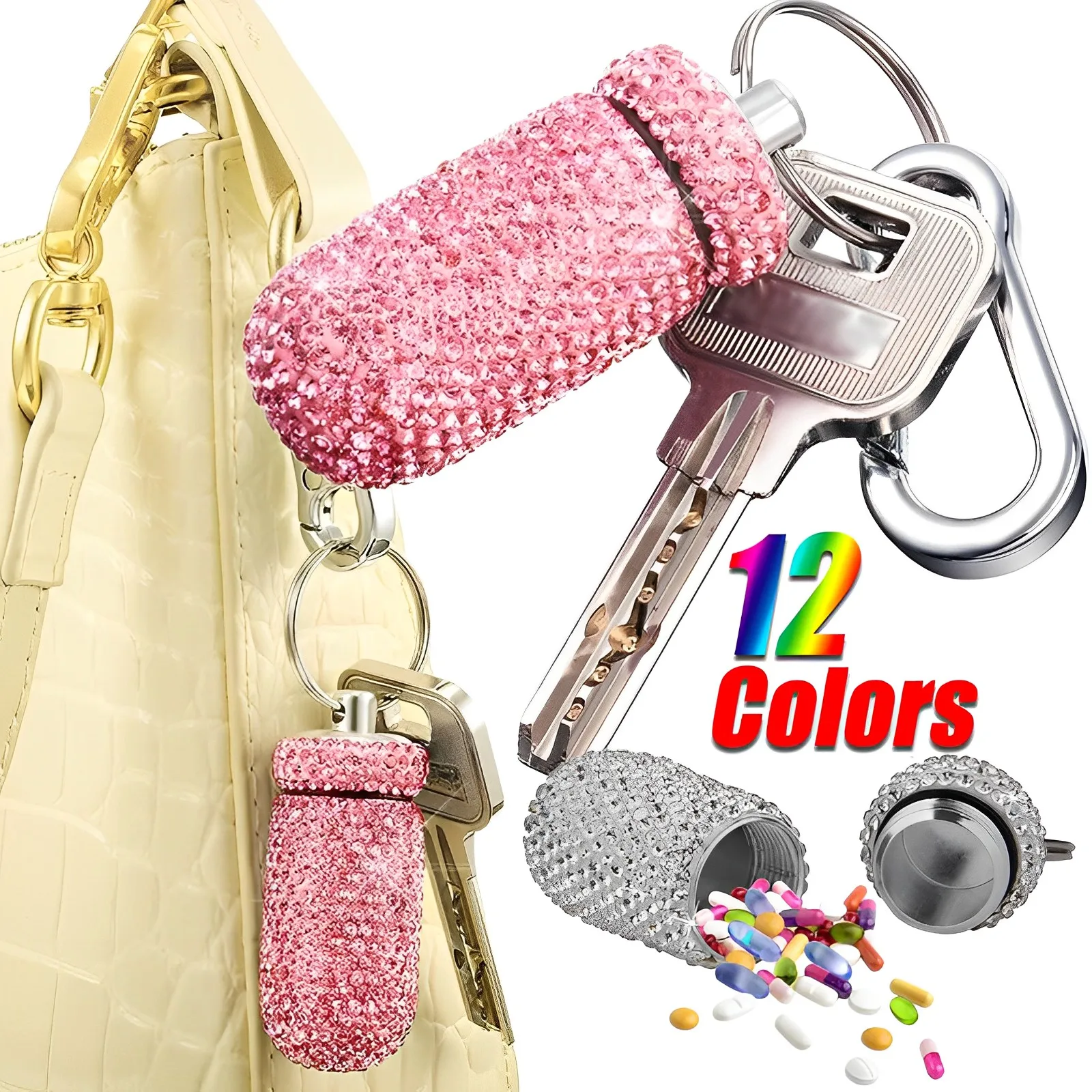 Rhinestone Medicine Storage Key Chain Mini Medicine Portable Sealed Key Rings Medicine Keychain Travel Car Accessories
Rhinestone Medicine Storage Key Chain Mini Medicine Portable Sealed Key Rings Medicine Keychain Travel Car Accessories