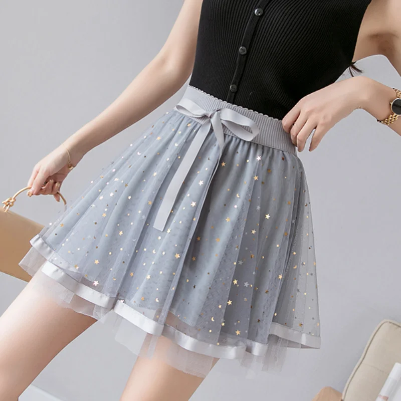 Mesh Fairy Ruffles Mini Skirt Female 2023 Summer New Korean Fashion A-line High Waist Skirts Female Sweet Sequin Faldas Mujer 
Mesh Fairy Ruffles Mini Skirt Female 2023 Summer New Korean Fashion A-line High Waist Skirts Female Sweet Sequin Faldas Mujer