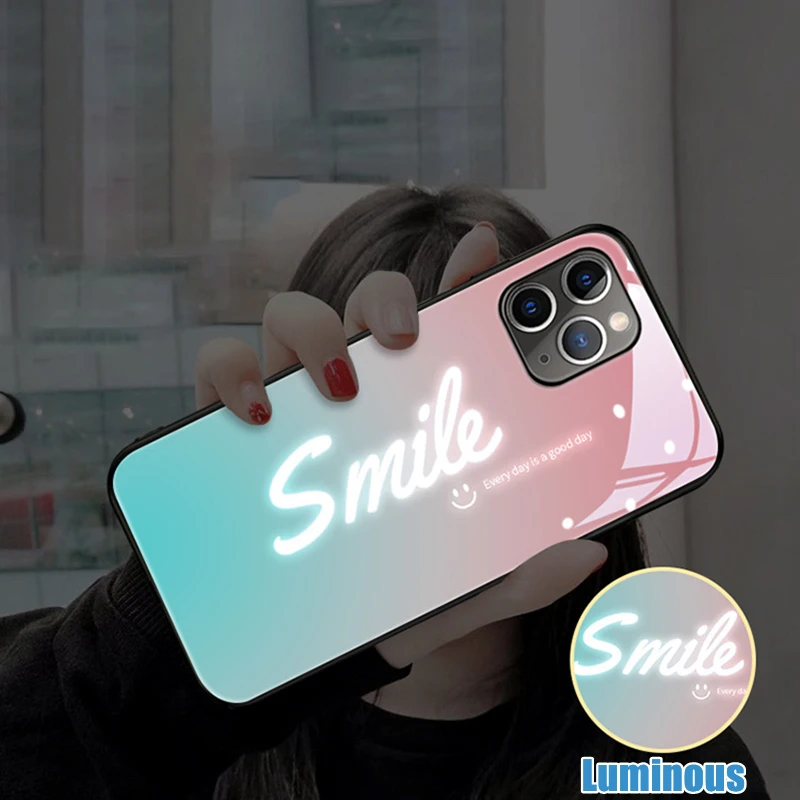 

Светящийся светодиодный чехол Smile для телефона HUAWEI P30 P40 P50 Pro Mate 30 40 Pro Plus Nova 7 8 9 Pro SE, светящиеся аксессуары для пар