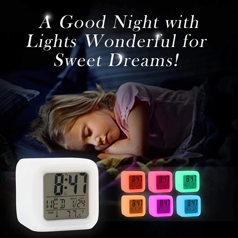 Digital Alarm Clock Kids Children Wake Up LED Night Light Colorful Clock Travel Large Display Time/Date/Alarm with Snooze
Digital Alarm Clock Kids Children Wake Up LED Night Light Colorful Clock Travel Large Display Time/Date/Alarm with Snooze