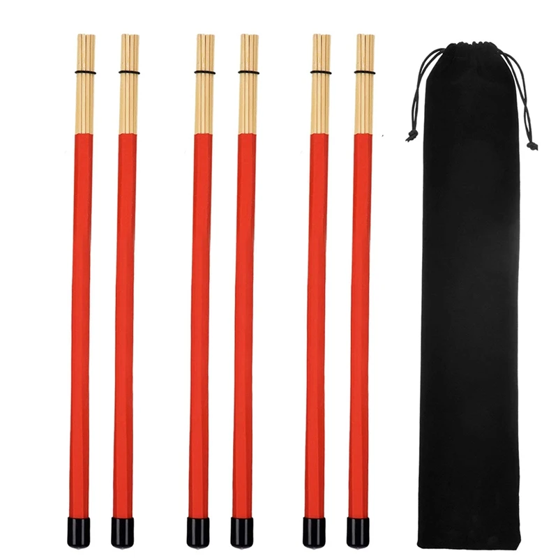 3 Pair Drum Sticks Professional Bamboo Jazz Ballad Percussion Drum Brushes Bundle Drum Sticks With Rubber Handle
3 Pair Drum Sticks Professional Bamboo Jazz Ballad Percussion Drum Brushes Bundle Drum Sticks With Rubber Handle