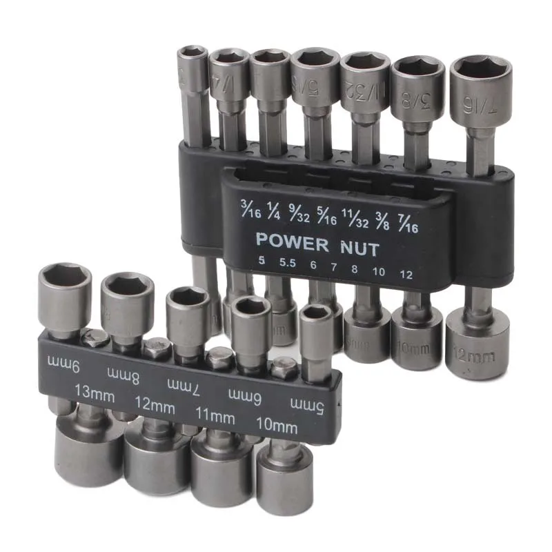 

Drill Set Socket Metric Driver Screw Drill Driver Adapter Set 5-12mm Hexagonal Nut 14pcs 1/4" Tool Bit Power Nut Hex Shank Bit