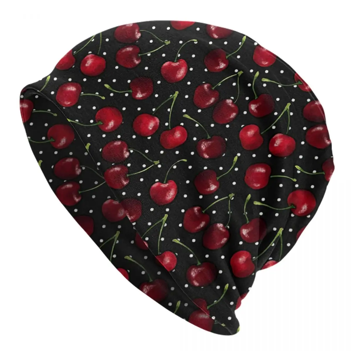 

Rockabilly Retro Polka Dot Cherry Cherries Adult Men's Women's Knit Hat Keep warm winter Funny knitted hat