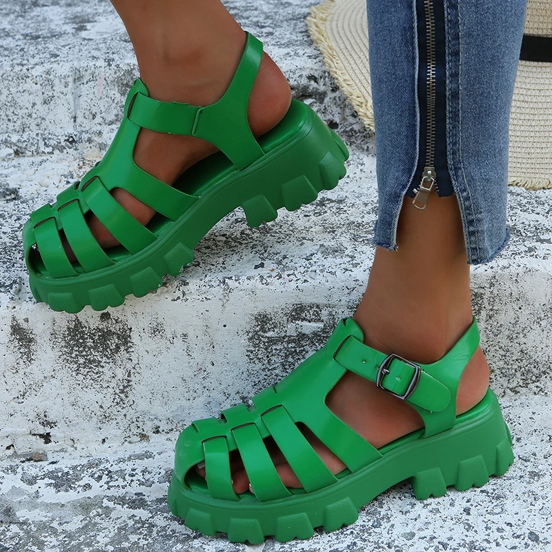 Женские босоножки из ПУ кожи, с круглым носком и пряжкой
Женские босоножки из ПУ кожи, с круглым носком и пряжкой