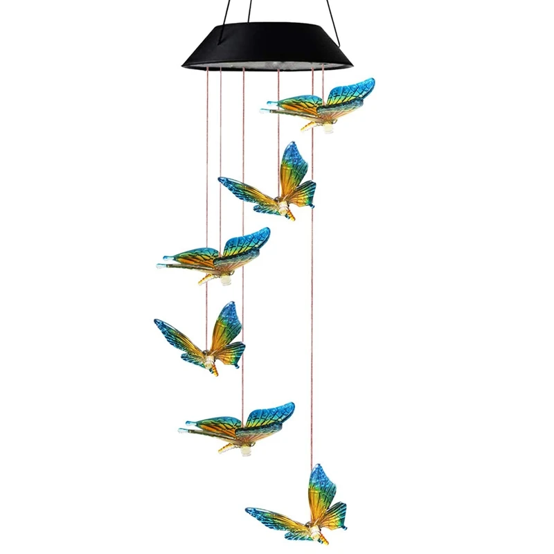 

HOT Solar Butterfly Wind Chimes For Outside, Gifts For Mom Color-Changing Hanging Mobile Wind Chime Outdoor Waterproof LED