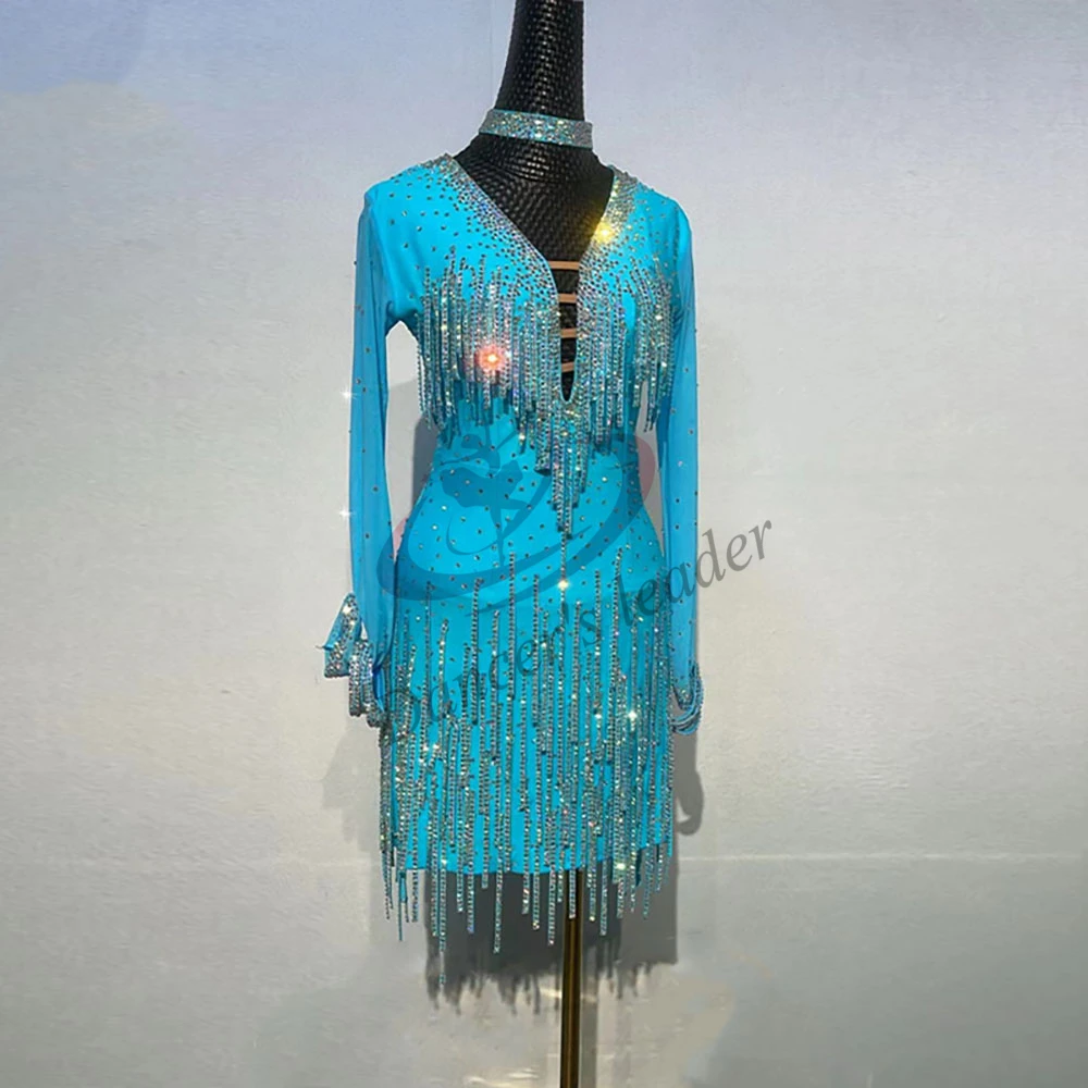 Latin Dance Dress High-end Custom Open Chest Long Sleeve With Diamond Dance Dress Cha Cha Tango Stage Professional Clothing 
Latin Dance Dress High-end Custom Open Chest Long Sleeve With Diamond Dance Dress Cha Cha Tango Stage Professional Clothing