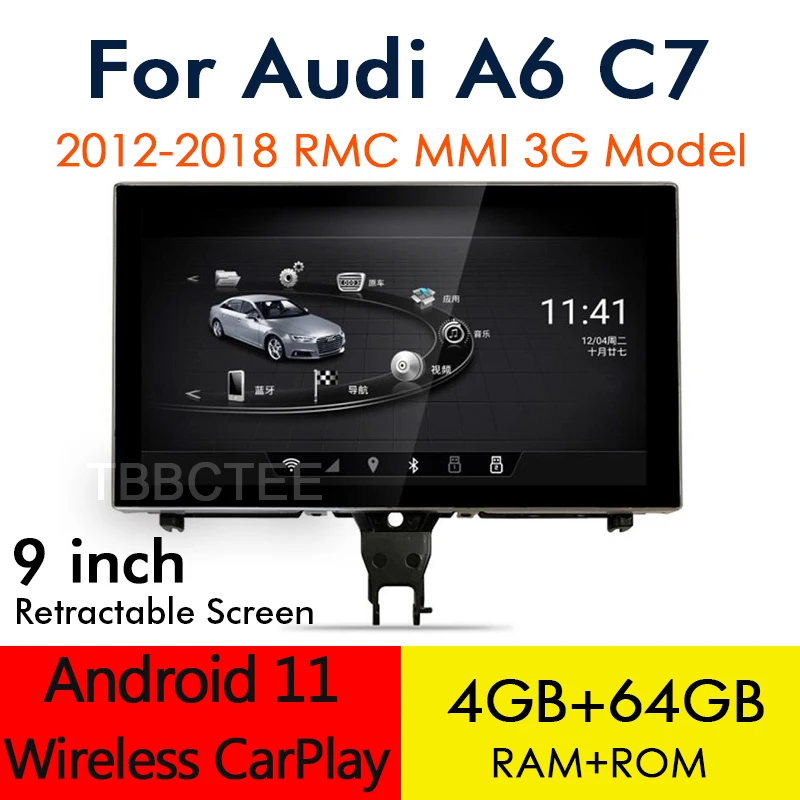 

Android 12 Wireless CarPlay 4+64GB For Audi A6 C7 A7 2012~2018 MMI 3G RMC Car Multimedia Player WIFI GPS NAVI IPS Touch Screen