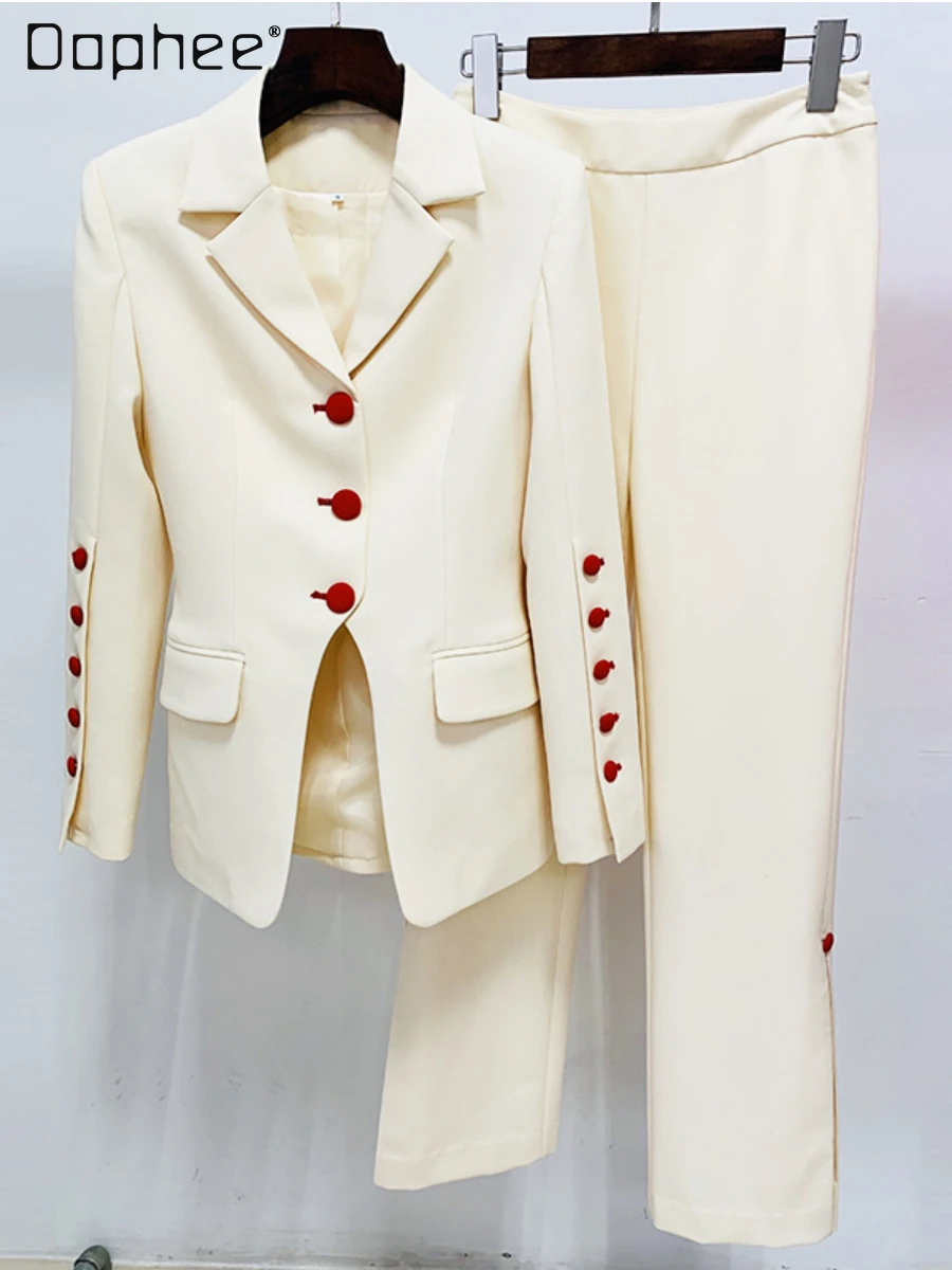 Woman Trousers Suit 2022 European Business Ladies Apricot Slim Fit Red Button Suit Long Sleeve Jacket and Pants Two-Piece Set
Woman Trousers Suit 2022 European Business Ladies Apricot Slim Fit Red Button Suit Long Sleeve Jacket and Pants Two-Piece Set