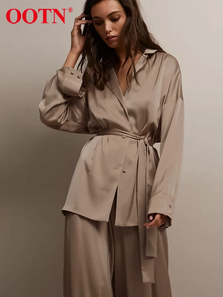 OOTN Satin 2 Pieces Sets Elegant Soft Luxury Notched Long Sleeve Lace Belt Trouser Suits Silky Office Wide Leg Pants Outfit Lady
OOTN Satin 2 Pieces Sets Elegant Soft Luxury Notched Long Sleeve Lace Belt Trouser Suits Silky Office Wide Leg Pants Outfit Lady