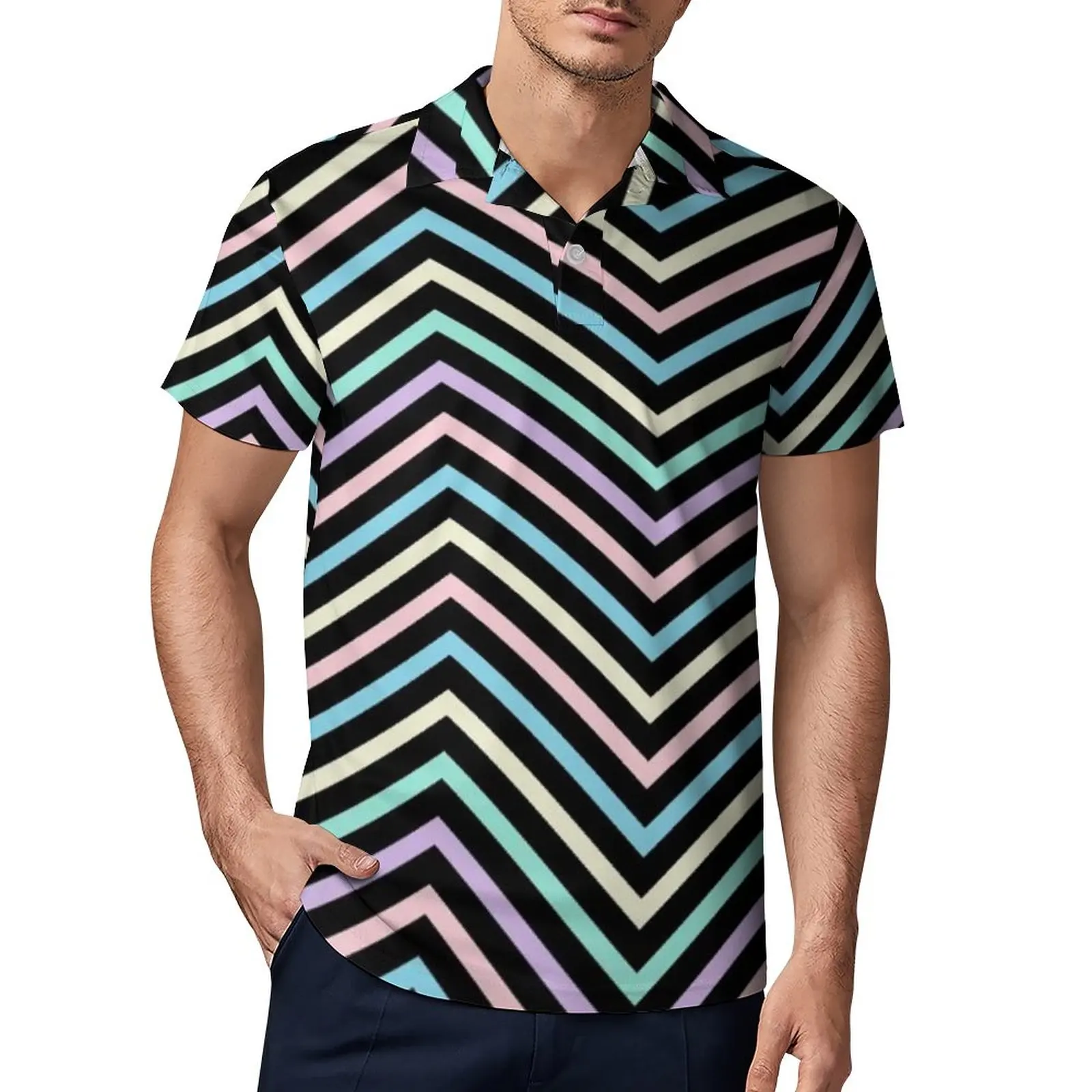 Рубашка-поло мужская с принтом зигзаг и отложным воротником, с короткими рукавами
Рубашка-поло мужская с принтом зигзаг и отложным воротником, с короткими рукавами