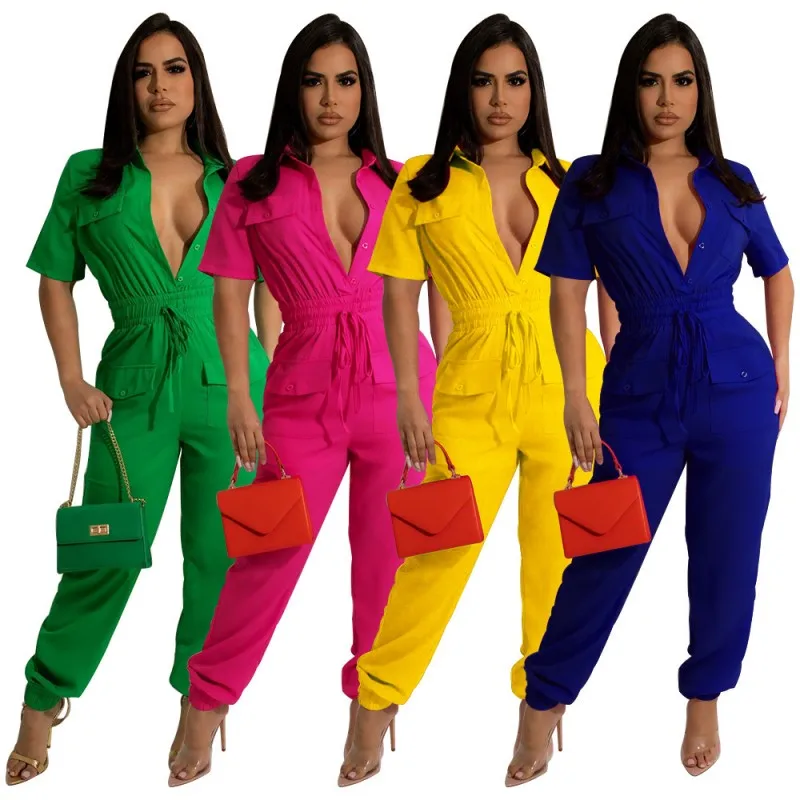 New Fashion Solid Color Jumpsuit Ladies Casual Overalls Short Sleeve Pocket Jumpsuit Women 2022 Spring Summer Bodysuit Trousers
New Fashion Solid Color Jumpsuit Ladies Casual Overalls Short Sleeve Pocket Jumpsuit Women 2022 Spring Summer Bodysuit Trousers