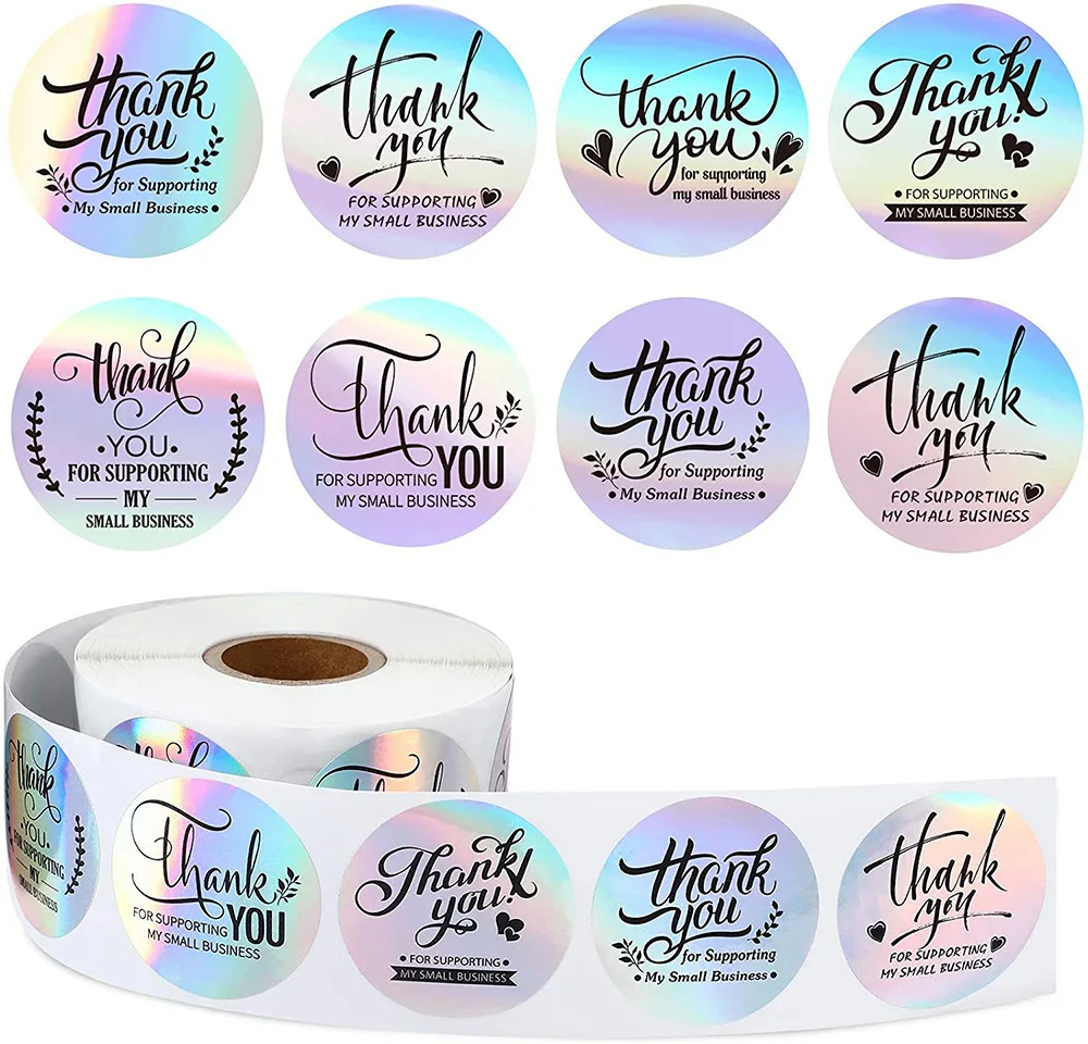 

500pcs Rainbow Laser Thank You Stickers Adhesive Label Sticker for Small Business Package, Wedding Gift Wraps, Shipping Mailers