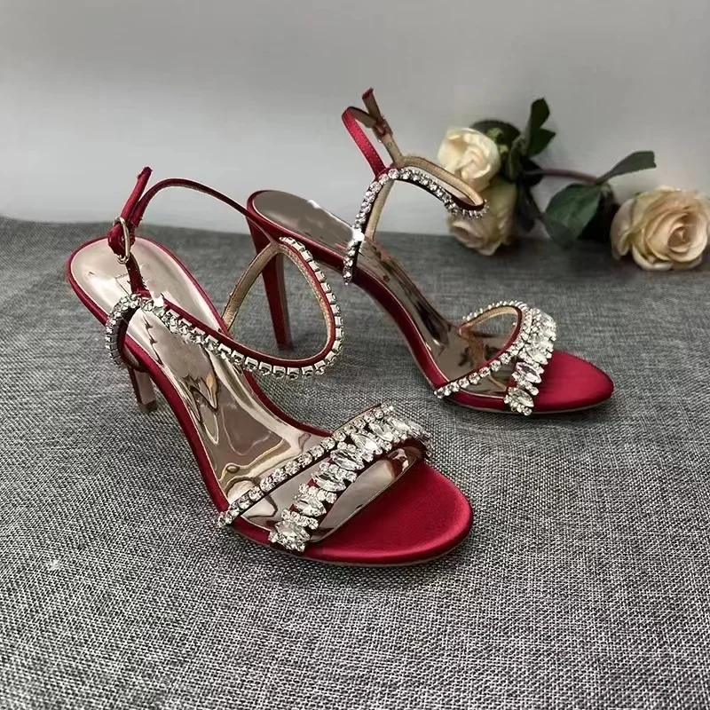 Ladies Red Satin Glitter Rhhinestone Slingback Sandals Women Round Toe Ankle Strap Shoes Crystal Stiletto High Heel Sandals
Ladies Red Satin Glitter Rhhinestone Slingback Sandals Women Round Toe Ankle Strap Shoes Crystal Stiletto High Heel Sandals