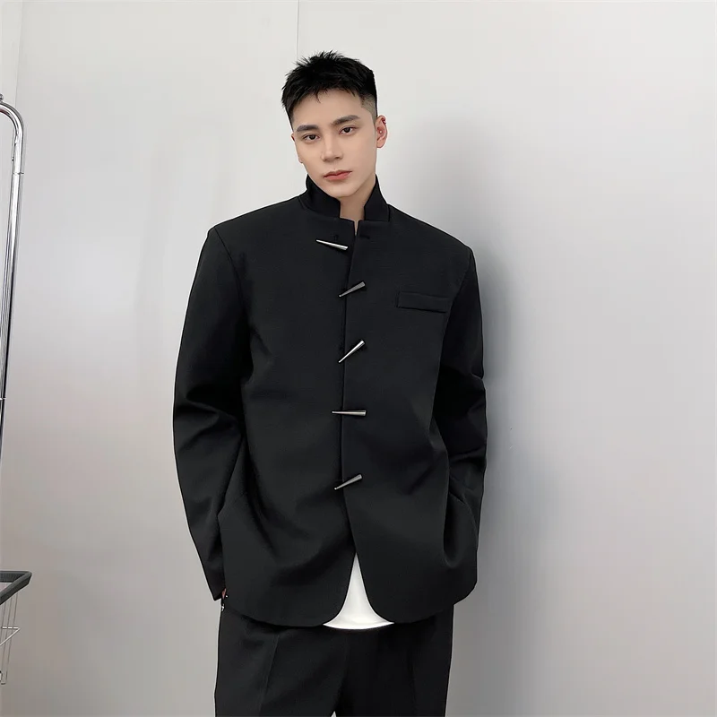 New Chinese Retro Men's Blazers Jacket Metal Horn Buckle Button Black Color Coat
New Chinese Retro Men's Blazers Jacket Metal Horn Buckle Button Black Color Coat