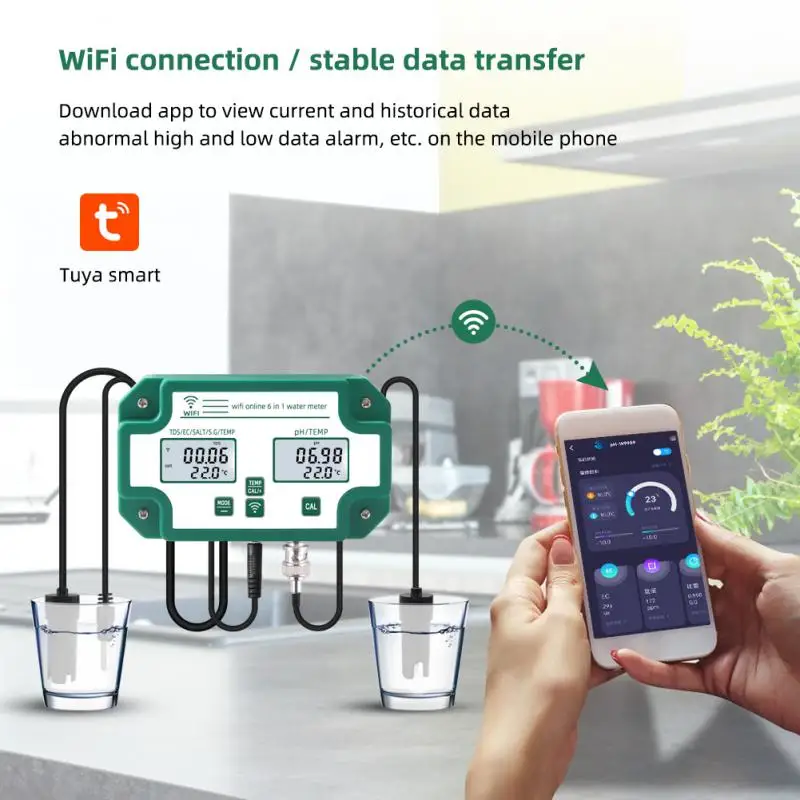 Цифровой Wi-Fi PH EC TDS соль Tuya, измеритель температуры, тестер качества воды 6-в-1, Многофункциональный умный монитор с управлением через приложе...
Цифровой Wi-Fi PH EC TDS соль Tuya, измеритель температуры, тестер качества воды 6-в-1, Многофункциональный умный монитор с управлением через приложе...
