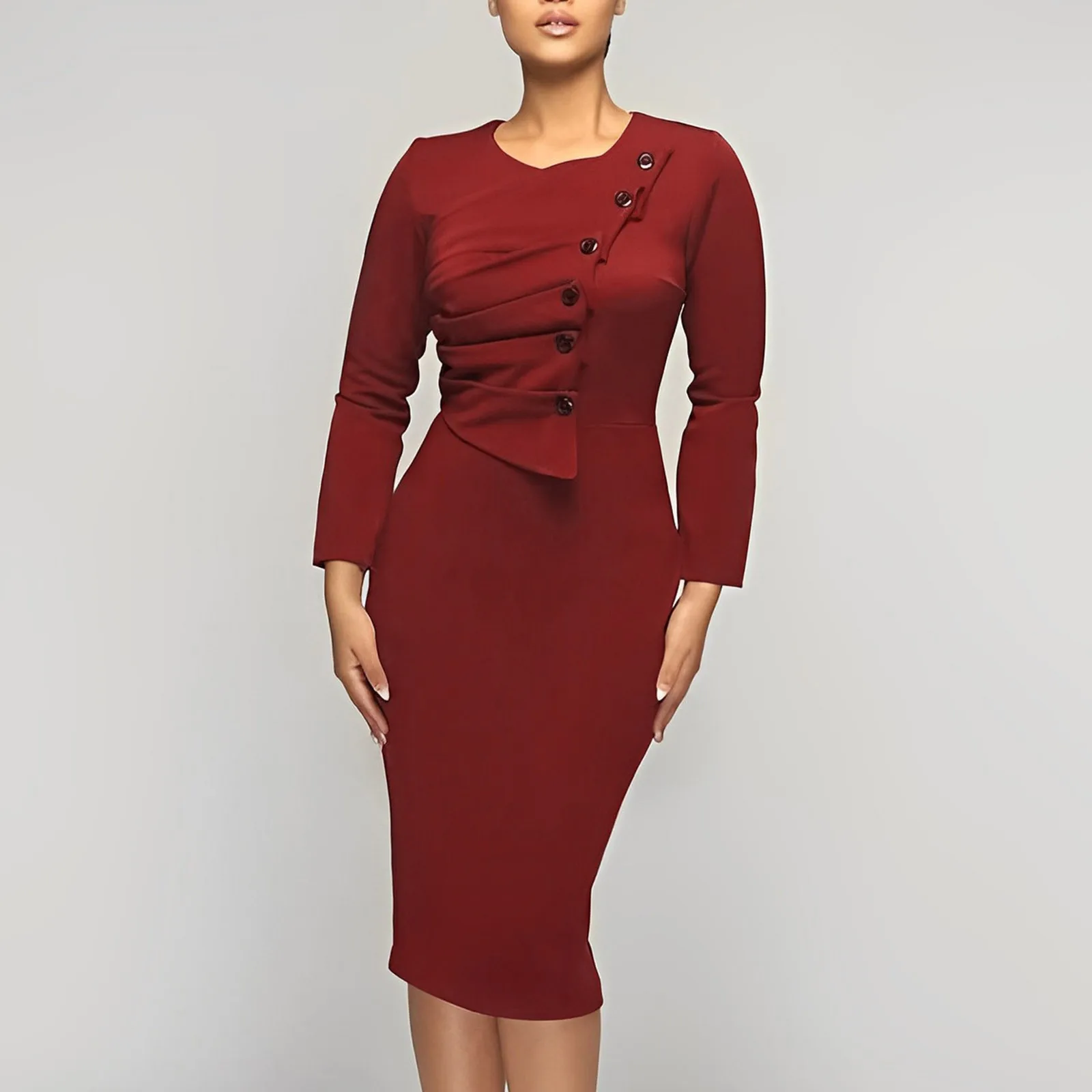 Women's Elegant Button Pencil Dress Sexy Down Round Necked Long Sleeved Skirt Hip Wrap Dress Party Clubwear Vestido Robe
Women's Elegant Button Pencil Dress Sexy Down Round Necked Long Sleeved Skirt Hip Wrap Dress Party Clubwear Vestido Robe