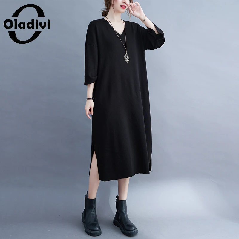 Oladivi Half Sleeve Sweater Dress Oversized Women Casual Loose Large Size Dresses Vintage Lady Kintted Tunic Vestidios Robe 2809 
Oladivi Half Sleeve Sweater Dress Oversized Women Casual Loose Large Size Dresses Vintage Lady Kintted Tunic Vestidios Robe 2809