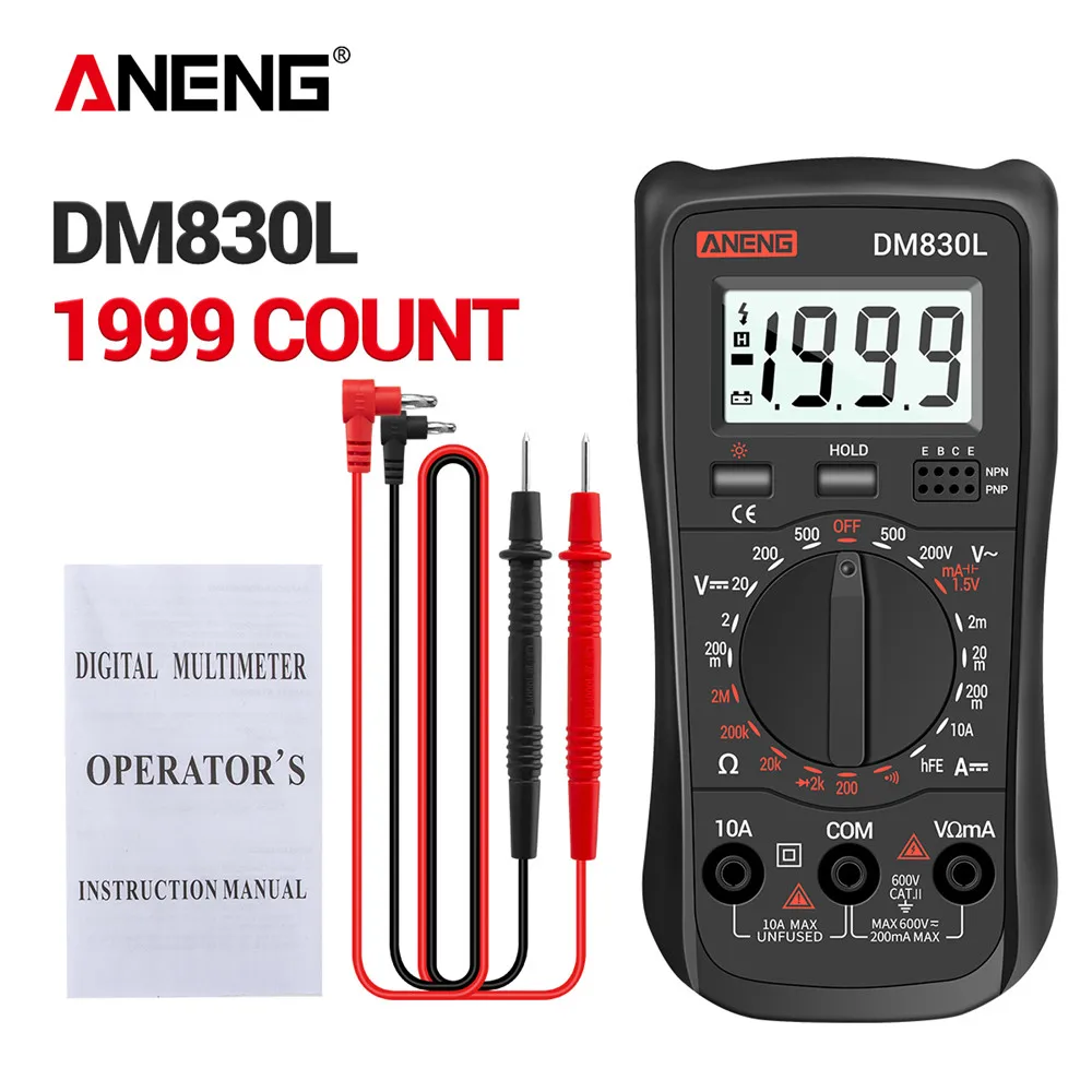 ANENG DM830L Digital Multimeter Meter Testers 1999 Count Electrical Transistor Capacitance DC/AC Multimetro With LCD Backlight
ANENG DM830L Digital Multimeter Meter Testers 1999 Count Electrical Transistor Capacitance DC/AC Multimetro With LCD Backlight