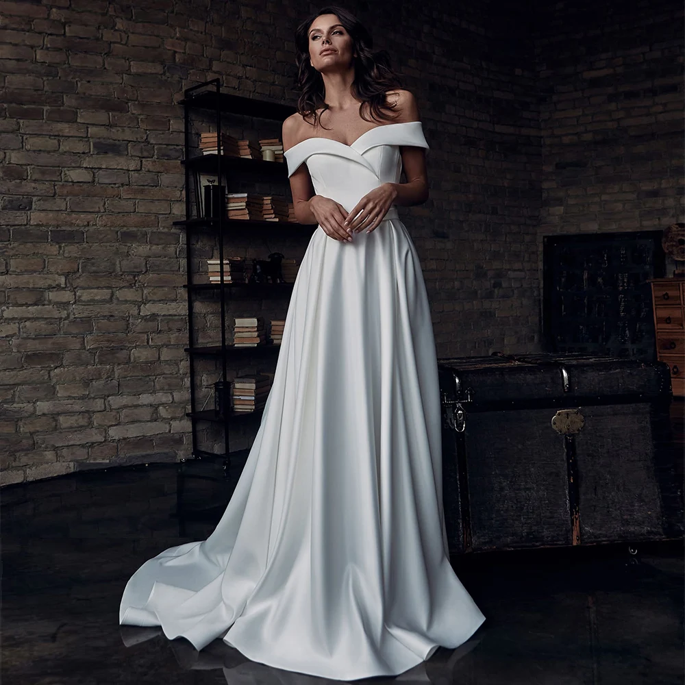 Off the Shoulder Wedding Dress With Removable Belt A Line Pockets Simple Bridal Gown Thigh-Slit Backless Sexy Wedding Dresses 
Off the Shoulder Wedding Dress With Removable Belt A Line Pockets Simple Bridal Gown Thigh-Slit Backless Sexy Wedding Dresses