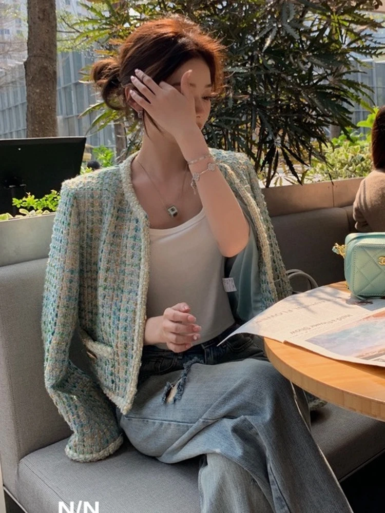 High Quality French Elegant Fashion Small Fragrant Tweed Jacket For Women Autumn Winter Green Woolen Coat Outwear Casaco Jaqueta 
High Quality French Elegant Fashion Small Fragrant Tweed Jacket For Women Autumn Winter Green Woolen Coat Outwear Casaco Jaqueta
