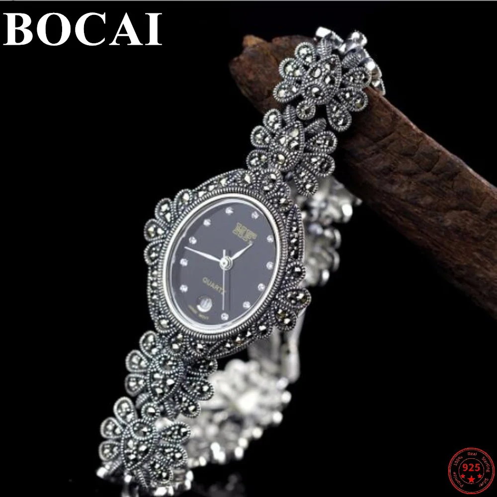 BOCAI S925 Sterling Silver Bracelets for Women Men New Fashion Marcasite Inlaid Retro Flower Argentum Watchband Watch-strap
BOCAI S925 Sterling Silver Bracelets for Women Men New Fashion Marcasite Inlaid Retro Flower Argentum Watchband Watch-strap