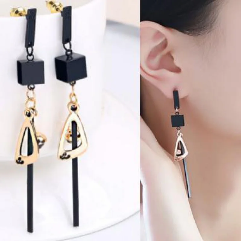 

Korean Personalized Geometric Square Oval Black Gem Long Earrings Delicate Jewelry Simple Style Earrings for Women Girl Gift